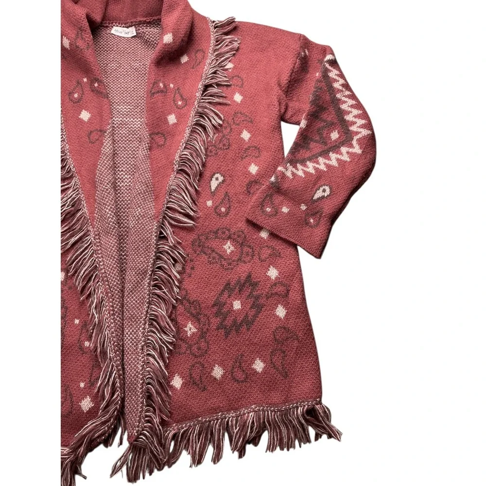 Womens Large Southwestern Fringe Open Front Cardigan Rust 12W2790N - Picture 3 of 16